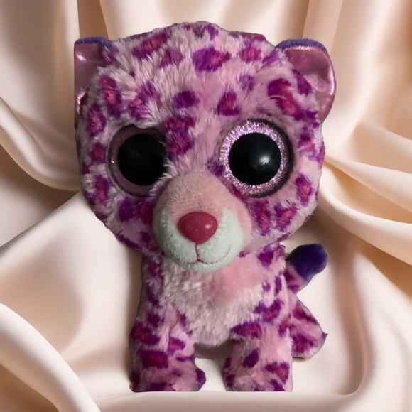 TY Beanie Boos Glamour The Leopard Pink & Purple 9” Beanie Plush Glitter Eyes. - Picture 9 of 11